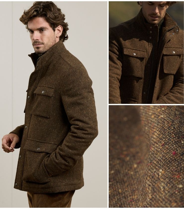 Field Donegal Tweed Jacket in Brown Salt & Pepper